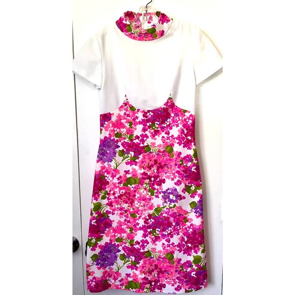 Vintage 60’s White Pink Flower Power Go Go Mini Dress XS Small Groovy Hippie - Picture 1 of 5